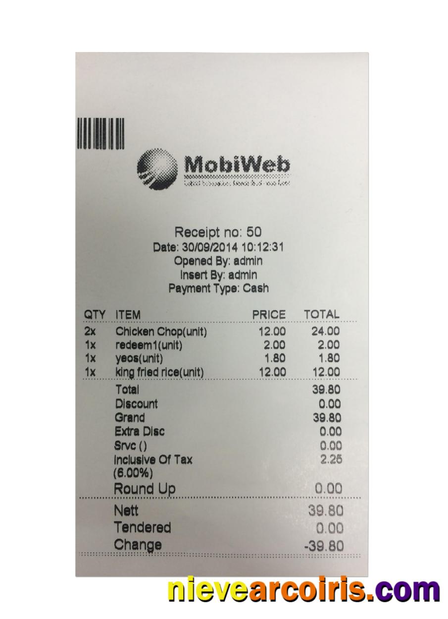 MOBIWEB payment receipt